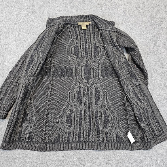 Inis Crafts Womens Celtic Highland Cardigan Sweater L Merino Wool Cable Ireland - Picture 7 of 16